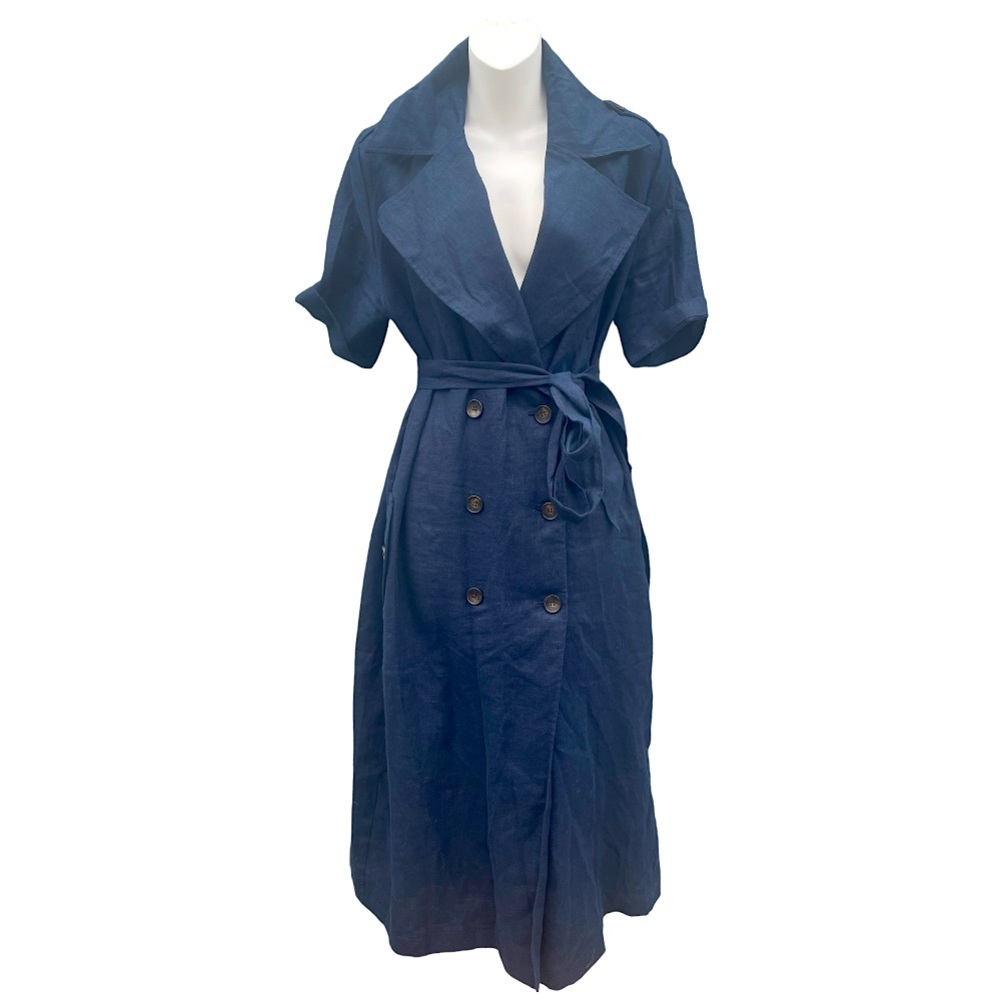 cute linen trench wrap dress 🦋 navy blue